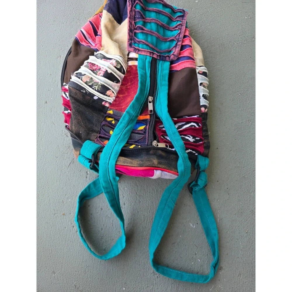 Boho‎ Patchwork Razor Cut Sling Backpack Multi Color Cotton Hippie Festival E2